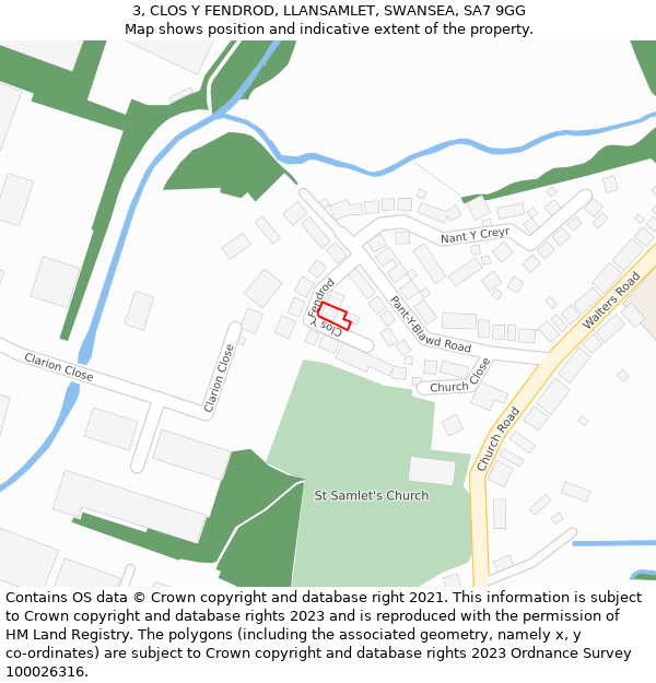 3, CLOS Y FENDROD, LLANSAMLET, SWANSEA, SA7 9GG: Location map and indicative extent of plot