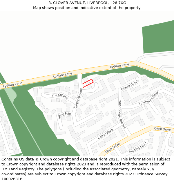 3, CLOVER AVENUE, LIVERPOOL, L26 7XG: Location map and indicative extent of plot