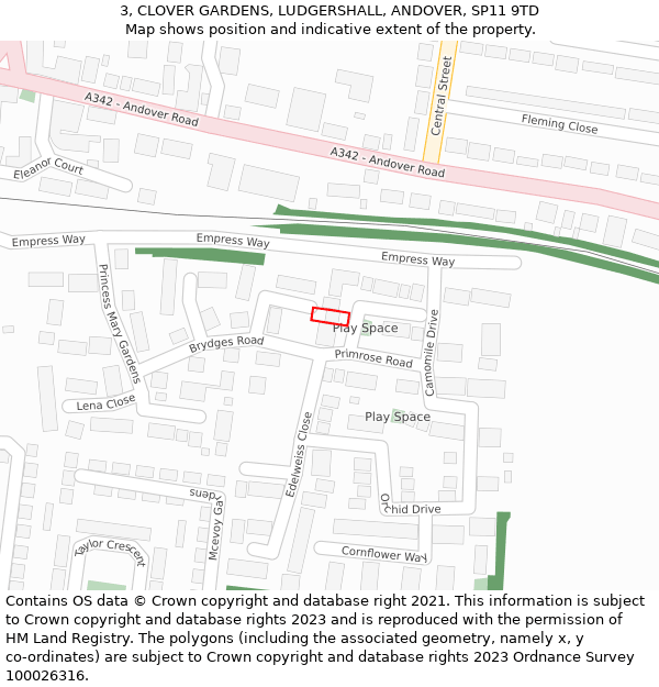 3, CLOVER GARDENS, LUDGERSHALL, ANDOVER, SP11 9TD: Location map and indicative extent of plot