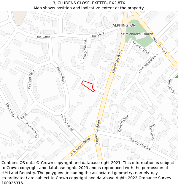3, CLUDENS CLOSE, EXETER, EX2 8TX: Location map and indicative extent of plot