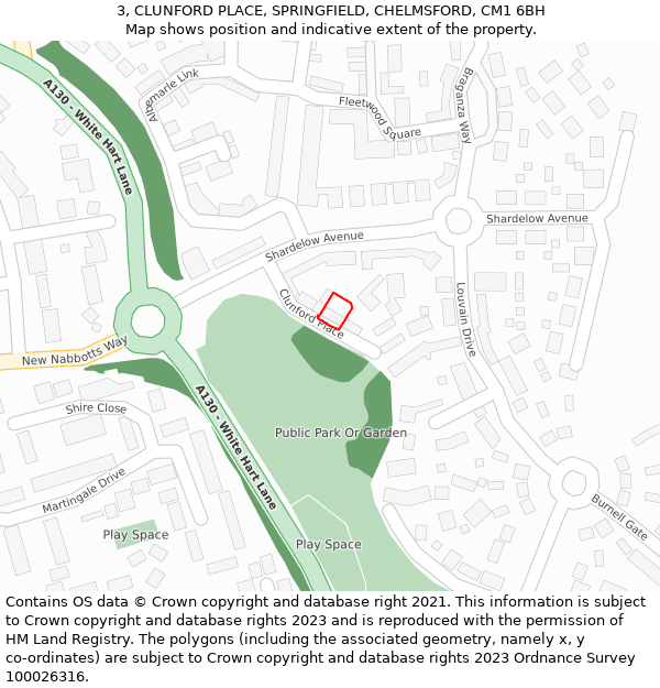 3, CLUNFORD PLACE, SPRINGFIELD, CHELMSFORD, CM1 6BH: Location map and indicative extent of plot