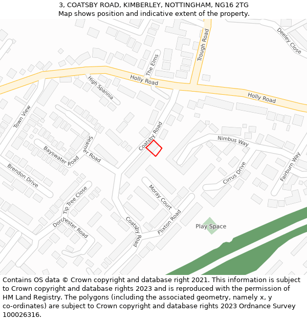 3, COATSBY ROAD, KIMBERLEY, NOTTINGHAM, NG16 2TG: Location map and indicative extent of plot