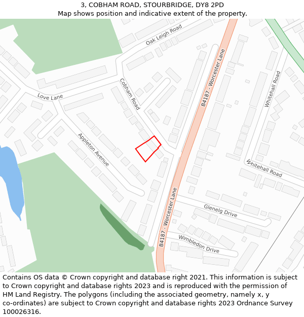 3, COBHAM ROAD, STOURBRIDGE, DY8 2PD: Location map and indicative extent of plot
