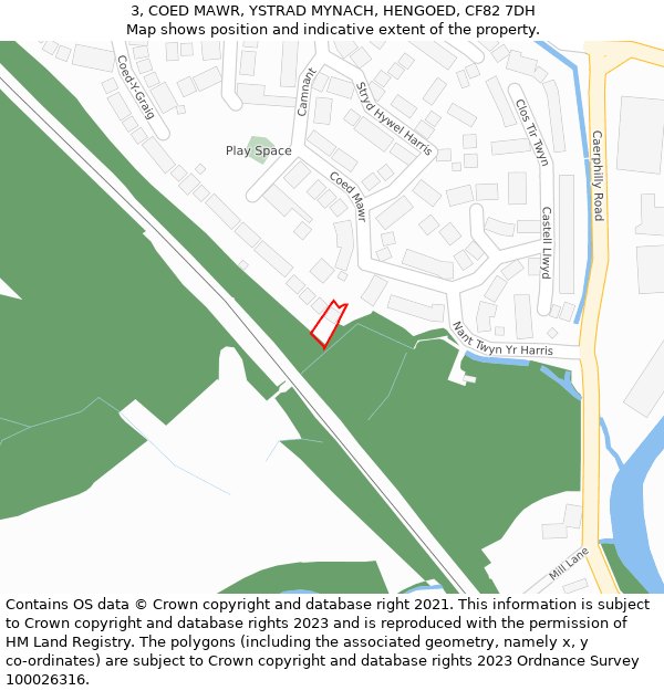 3, COED MAWR, YSTRAD MYNACH, HENGOED, CF82 7DH: Location map and indicative extent of plot