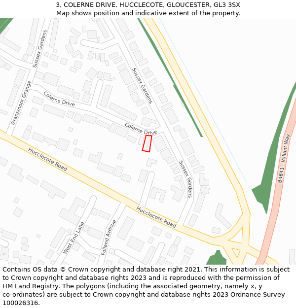 3, COLERNE DRIVE, HUCCLECOTE, GLOUCESTER, GL3 3SX: Location map and indicative extent of plot