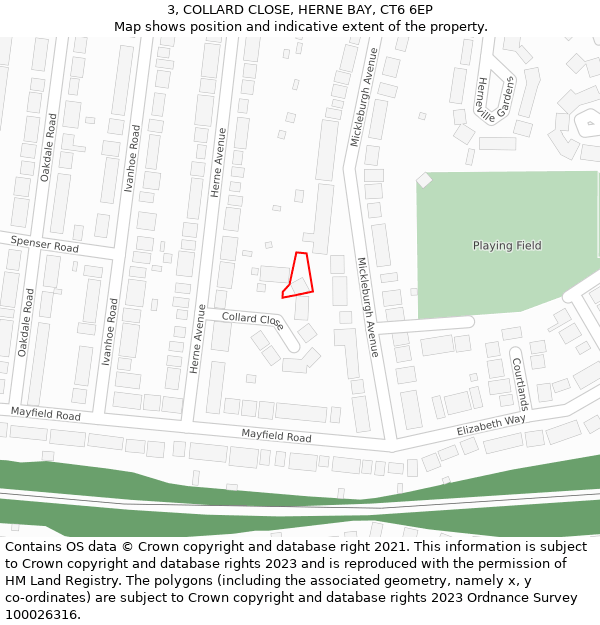 3, COLLARD CLOSE, HERNE BAY, CT6 6EP: Location map and indicative extent of plot