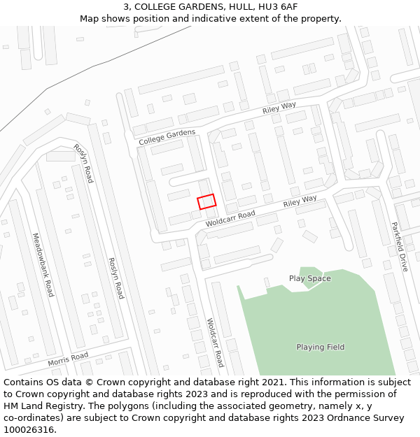 3, COLLEGE GARDENS, HULL, HU3 6AF: Location map and indicative extent of plot