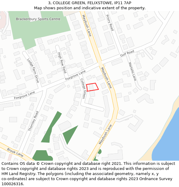 3, COLLEGE GREEN, FELIXSTOWE, IP11 7AP: Location map and indicative extent of plot