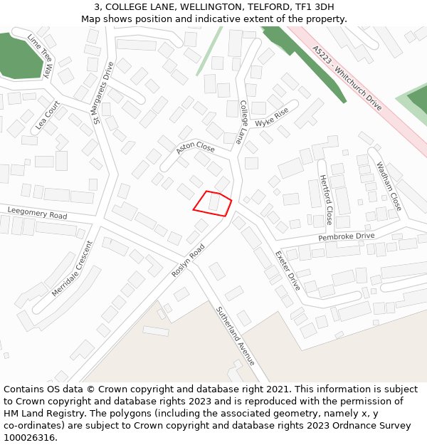 3, COLLEGE LANE, WELLINGTON, TELFORD, TF1 3DH: Location map and indicative extent of plot