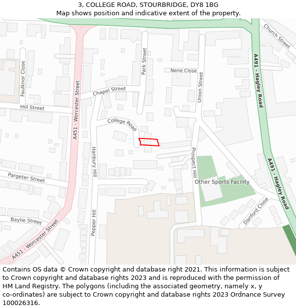 3, COLLEGE ROAD, STOURBRIDGE, DY8 1BG: Location map and indicative extent of plot
