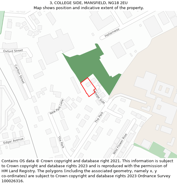 3, COLLEGE SIDE, MANSFIELD, NG18 2EU: Location map and indicative extent of plot