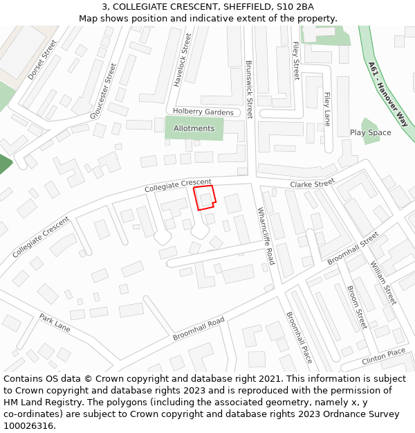 3, COLLEGIATE CRESCENT, SHEFFIELD, S10 2BA: Location map and indicative extent of plot