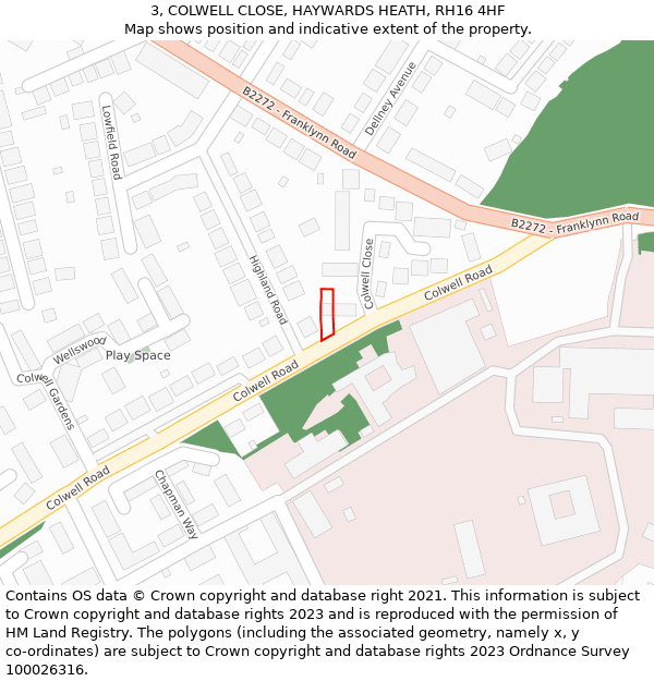 3, COLWELL CLOSE, HAYWARDS HEATH, RH16 4HF: Location map and indicative extent of plot