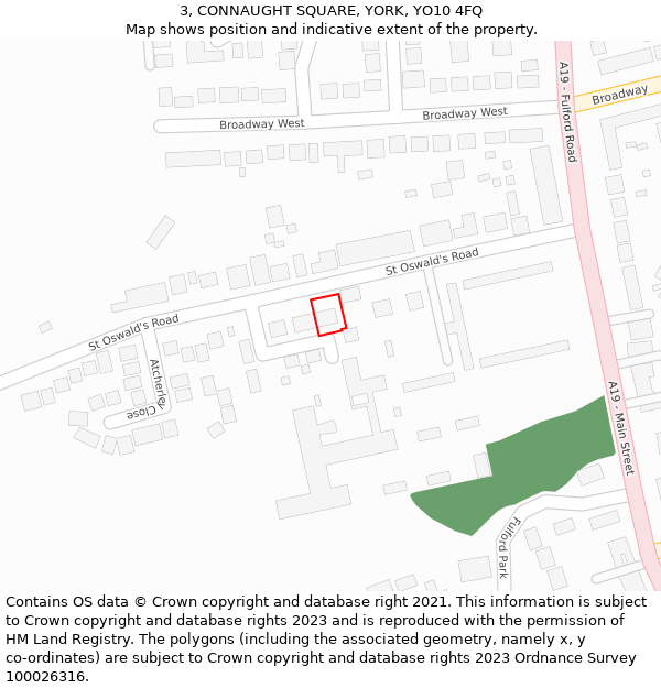 3, CONNAUGHT SQUARE, YORK, YO10 4FQ: Location map and indicative extent of plot