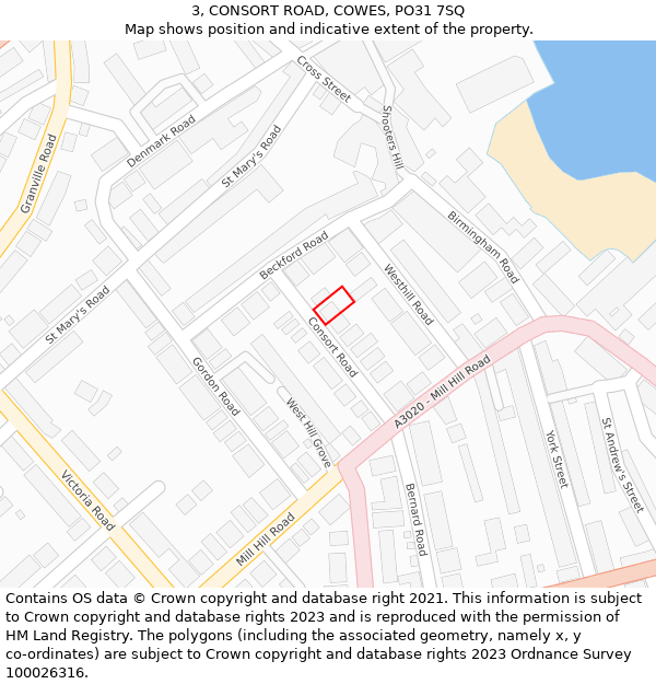 3, CONSORT ROAD, COWES, PO31 7SQ: Location map and indicative extent of plot