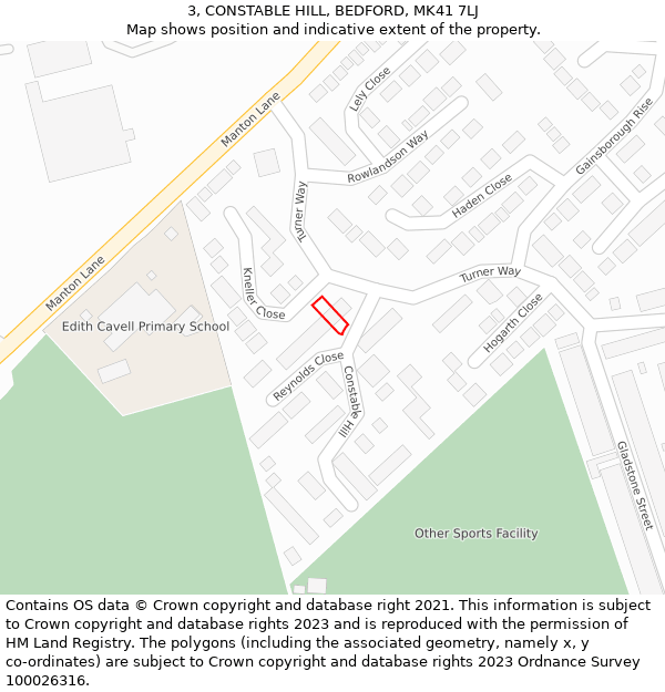 3, CONSTABLE HILL, BEDFORD, MK41 7LJ: Location map and indicative extent of plot