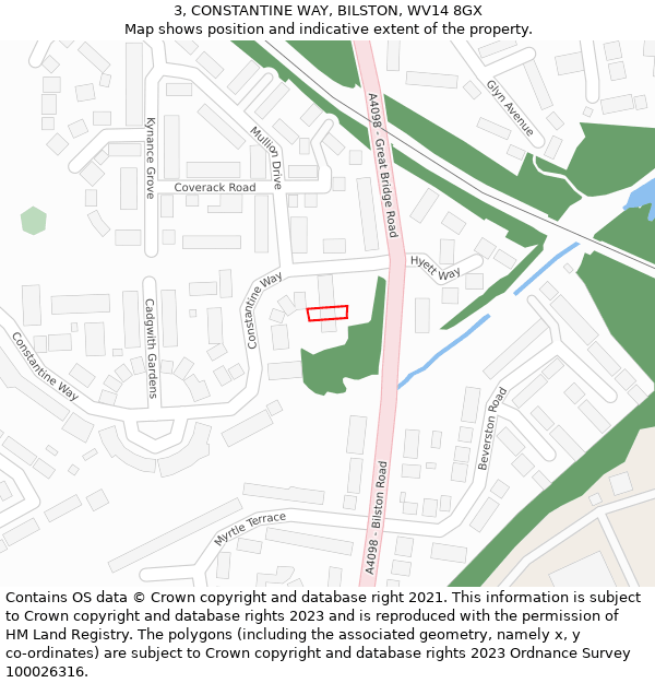 3, CONSTANTINE WAY, BILSTON, WV14 8GX: Location map and indicative extent of plot