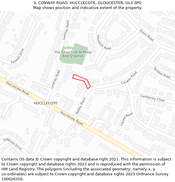 3, CONWAY ROAD, HUCCLECOTE, GLOUCESTER, GL3 3PD: Location map and indicative extent of plot