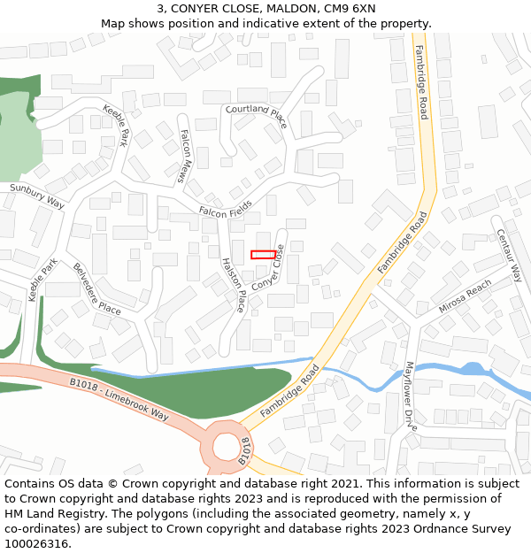 3, CONYER CLOSE, MALDON, CM9 6XN: Location map and indicative extent of plot