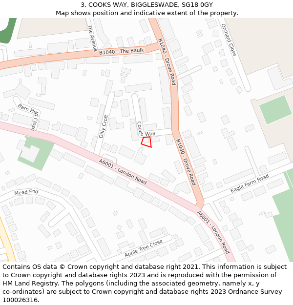 3, COOKS WAY, BIGGLESWADE, SG18 0GY: Location map and indicative extent of plot