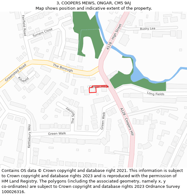 3, COOPERS MEWS, ONGAR, CM5 9AJ: Location map and indicative extent of plot