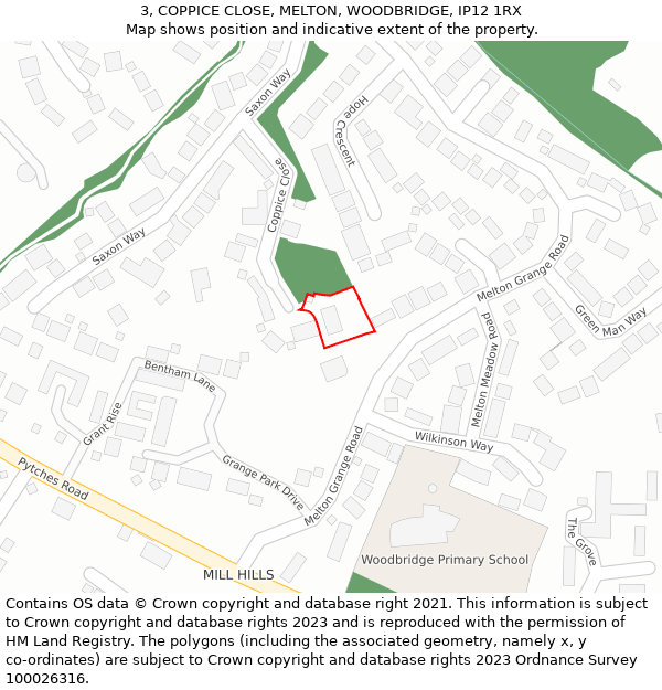 3, COPPICE CLOSE, MELTON, WOODBRIDGE, IP12 1RX: Location map and indicative extent of plot