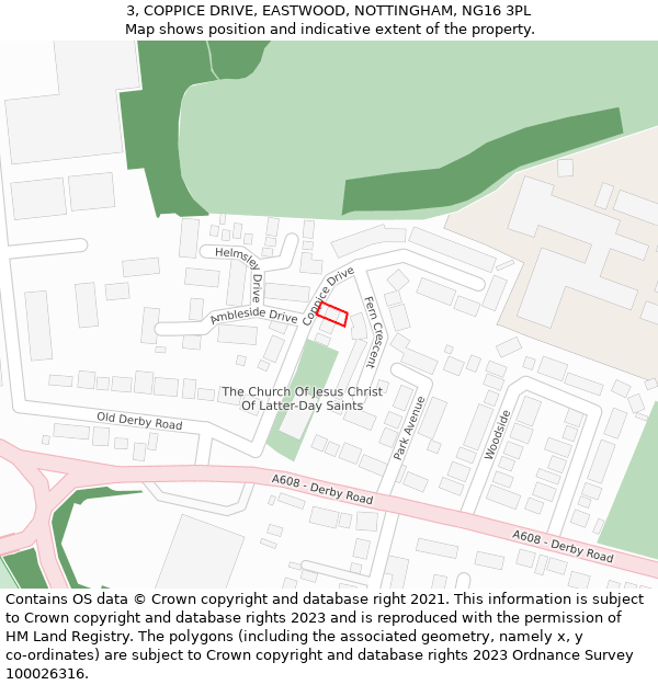 3, COPPICE DRIVE, EASTWOOD, NOTTINGHAM, NG16 3PL: Location map and indicative extent of plot