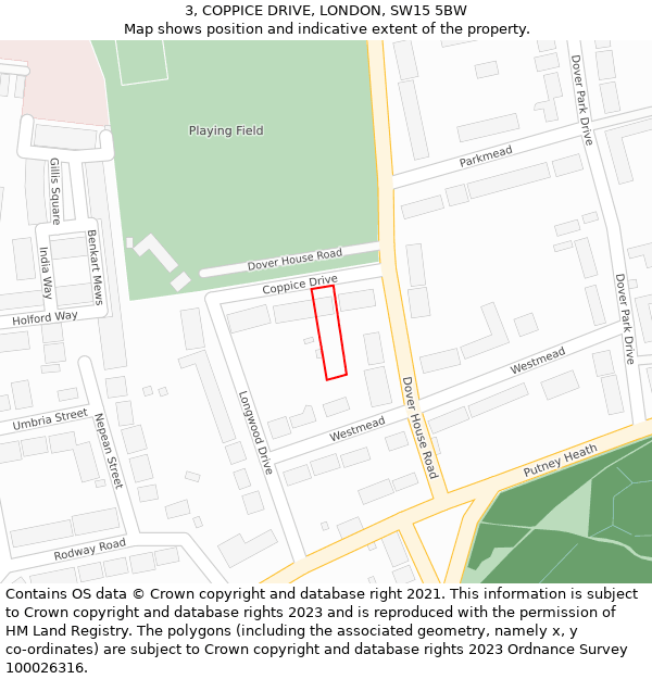 3, COPPICE DRIVE, LONDON, SW15 5BW: Location map and indicative extent of plot