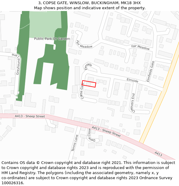 3, COPSE GATE, WINSLOW, BUCKINGHAM, MK18 3HX: Location map and indicative extent of plot