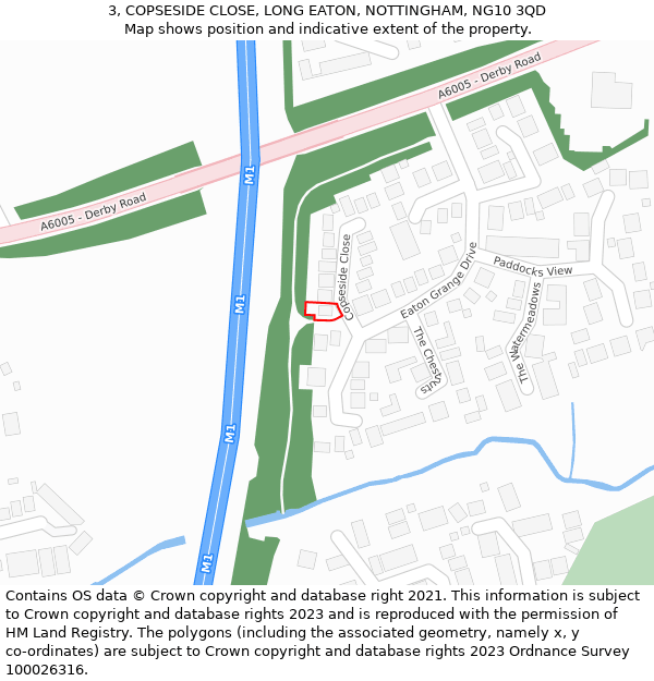 3, COPSESIDE CLOSE, LONG EATON, NOTTINGHAM, NG10 3QD: Location map and indicative extent of plot