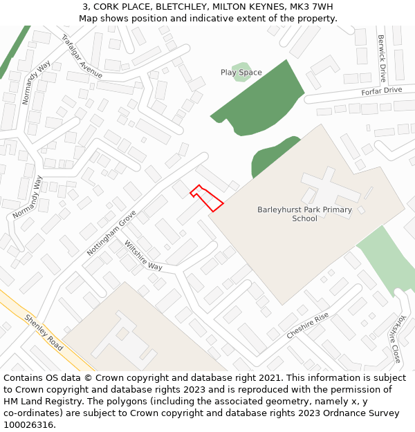 3, CORK PLACE, BLETCHLEY, MILTON KEYNES, MK3 7WH: Location map and indicative extent of plot