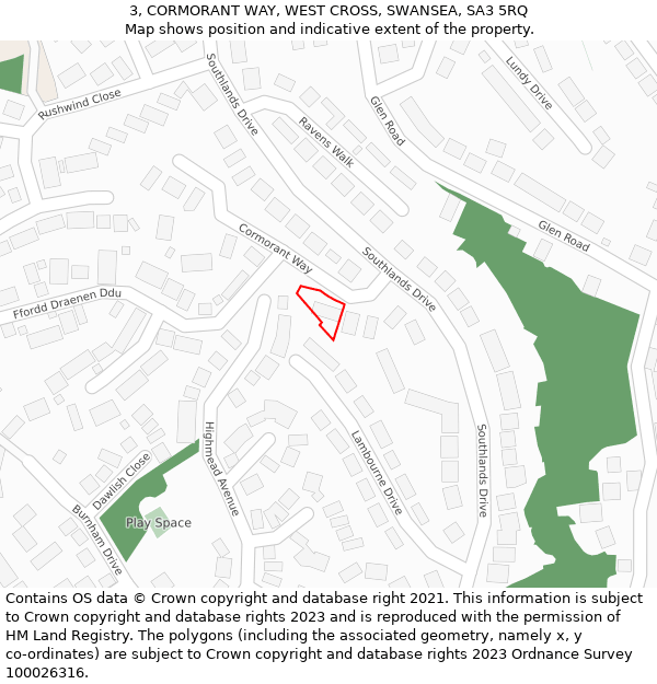 3, CORMORANT WAY, WEST CROSS, SWANSEA, SA3 5RQ: Location map and indicative extent of plot