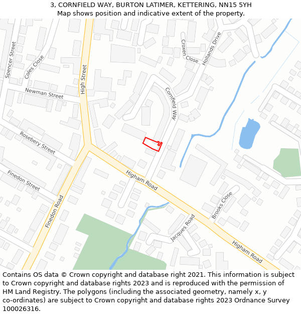 3, CORNFIELD WAY, BURTON LATIMER, KETTERING, NN15 5YH: Location map and indicative extent of plot