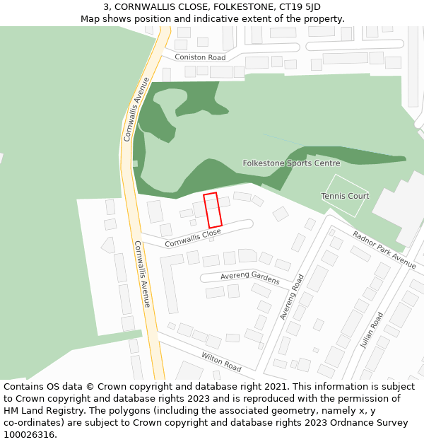 3, CORNWALLIS CLOSE, FOLKESTONE, CT19 5JD: Location map and indicative extent of plot