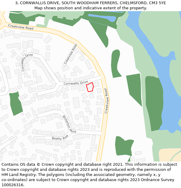 3, CORNWALLIS DRIVE, SOUTH WOODHAM FERRERS, CHELMSFORD, CM3 5YE: Location map and indicative extent of plot