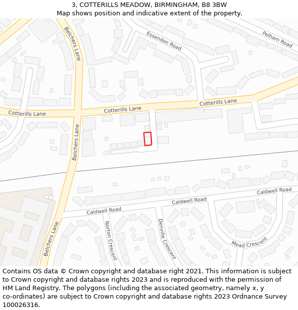 3, COTTERILLS MEADOW, BIRMINGHAM, B8 3BW: Location map and indicative extent of plot