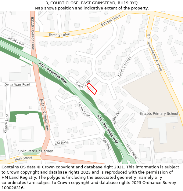 3, COURT CLOSE, EAST GRINSTEAD, RH19 3YQ: Location map and indicative extent of plot