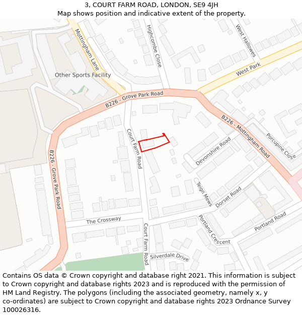 3, COURT FARM ROAD, LONDON, SE9 4JH: Location map and indicative extent of plot