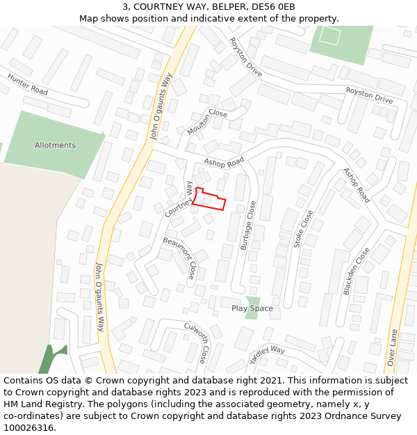 3, COURTNEY WAY, BELPER, DE56 0EB: Location map and indicative extent of plot