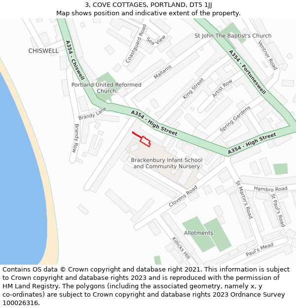 3, COVE COTTAGES, PORTLAND, DT5 1JJ: Location map and indicative extent of plot