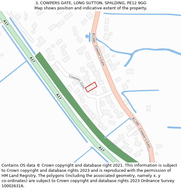 3, COWPERS GATE, LONG SUTTON, SPALDING, PE12 9GG: Location map and indicative extent of plot