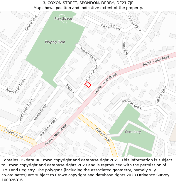 3, COXON STREET, SPONDON, DERBY, DE21 7JF: Location map and indicative extent of plot