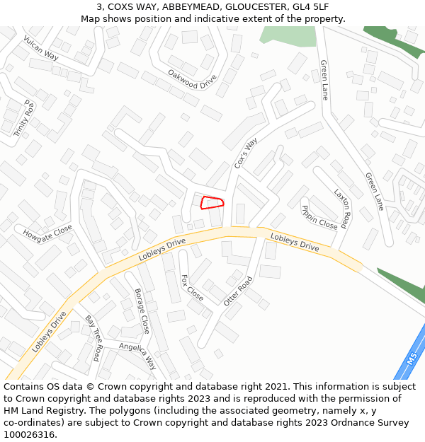 3, COXS WAY, ABBEYMEAD, GLOUCESTER, GL4 5LF: Location map and indicative extent of plot