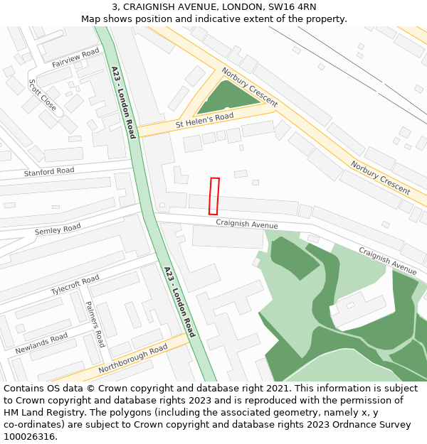3, CRAIGNISH AVENUE, LONDON, SW16 4RN: Location map and indicative extent of plot