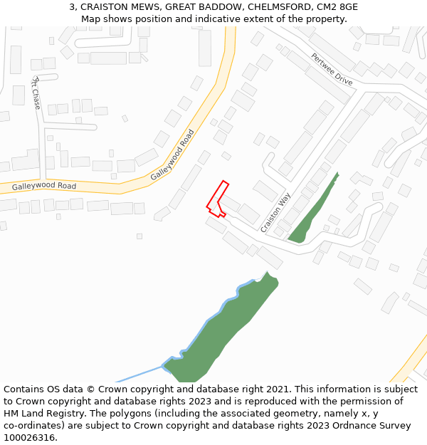 3, CRAISTON MEWS, GREAT BADDOW, CHELMSFORD, CM2 8GE: Location map and indicative extent of plot