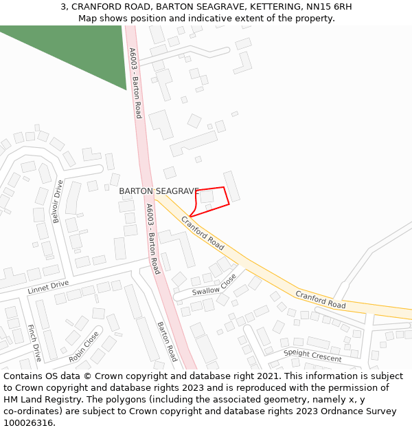 3, CRANFORD ROAD, BARTON SEAGRAVE, KETTERING, NN15 6RH: Location map and indicative extent of plot
