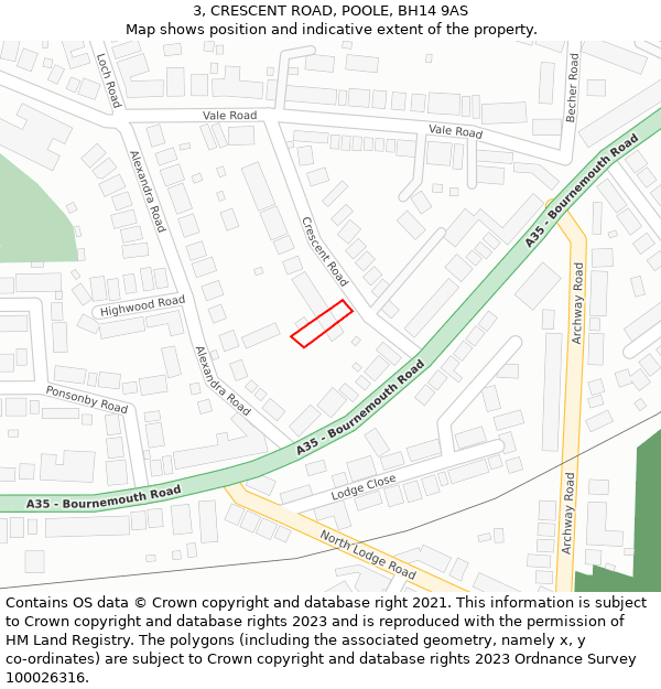 3, CRESCENT ROAD, POOLE, BH14 9AS: Location map and indicative extent of plot