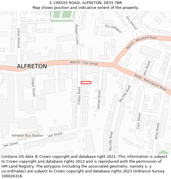 3, CRESSY ROAD, ALFRETON, DE55 7BR: Location map and indicative extent of plot