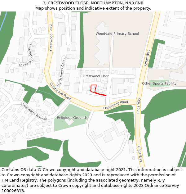 3, CRESTWOOD CLOSE, NORTHAMPTON, NN3 8NR: Location map and indicative extent of plot