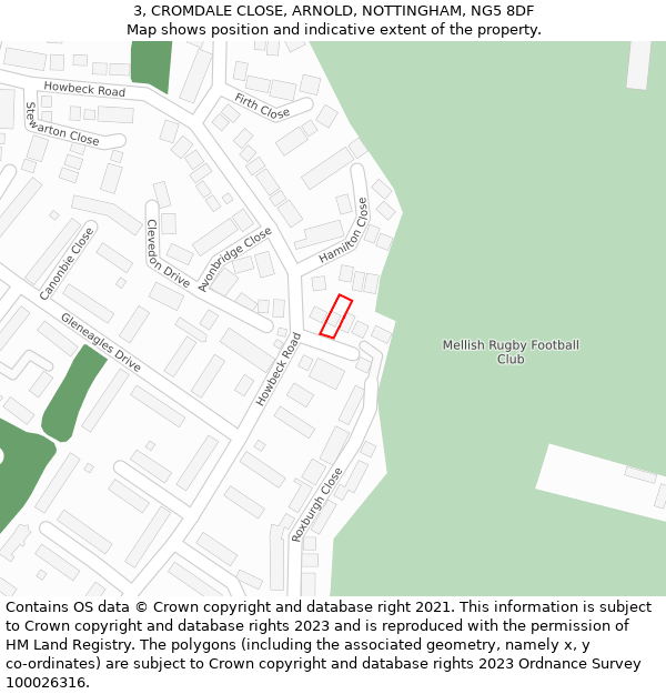 3, CROMDALE CLOSE, ARNOLD, NOTTINGHAM, NG5 8DF: Location map and indicative extent of plot